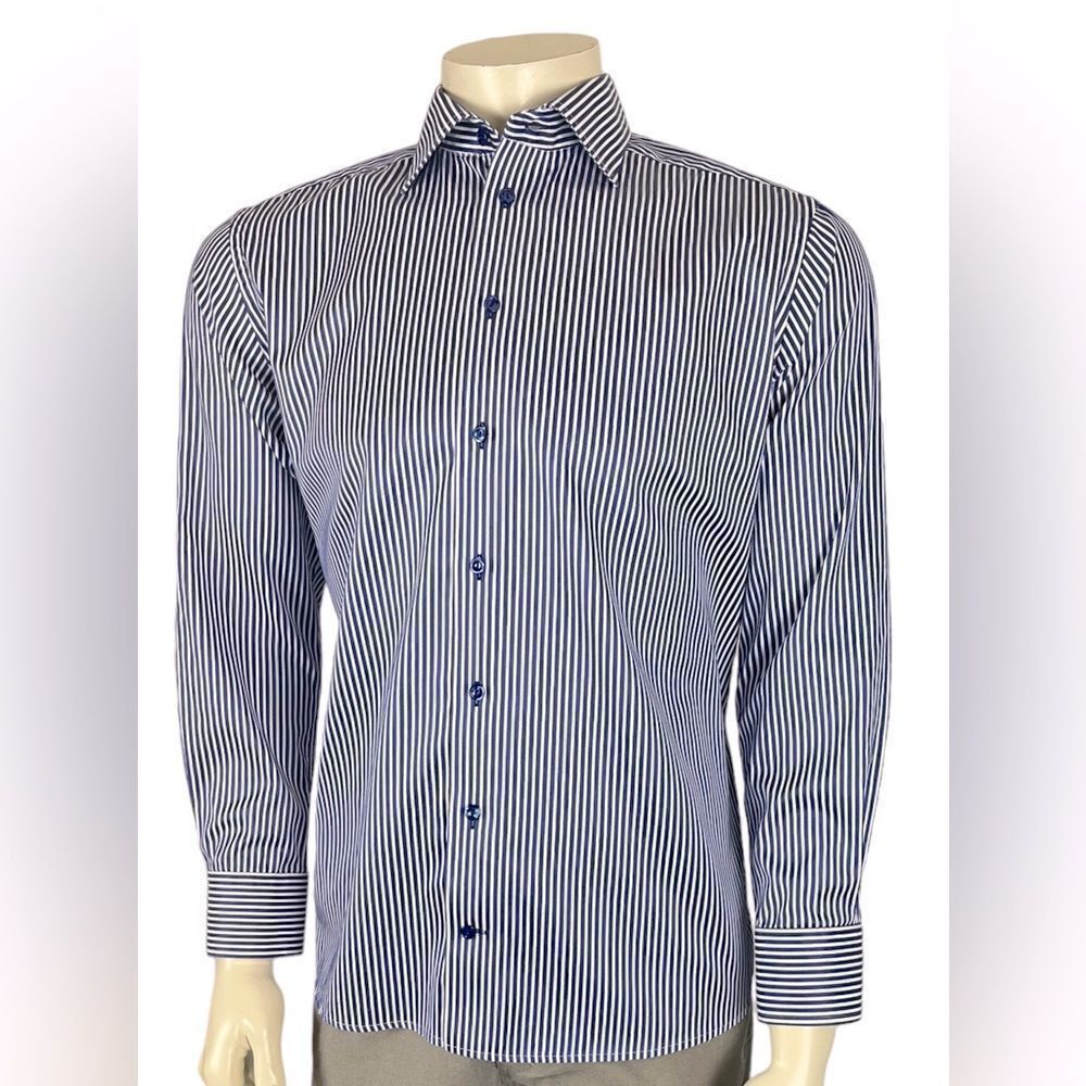 Eton Dress Shirt Contemporary Fit Made to Measure Navy/White Stripe Size 41/16